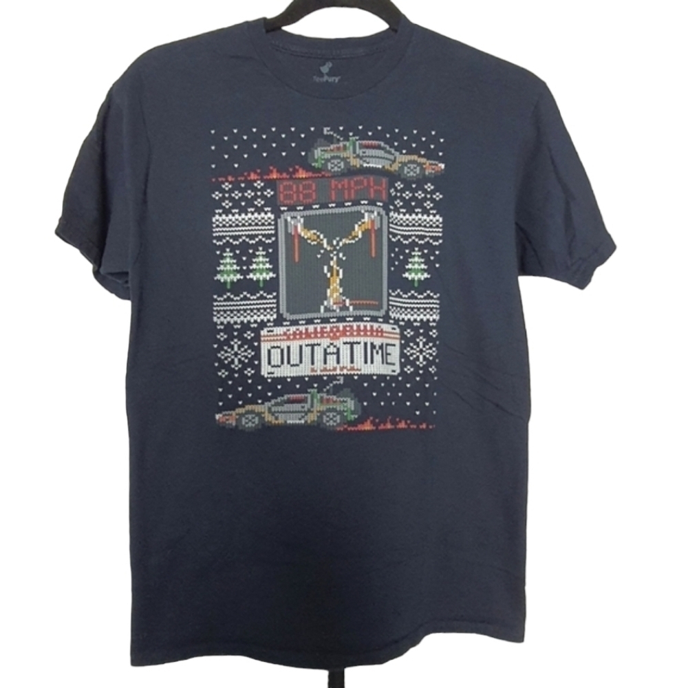 TeeFury Retro DeLorean Grapic Holiday "Ugly" T-shirt Mens Size Large